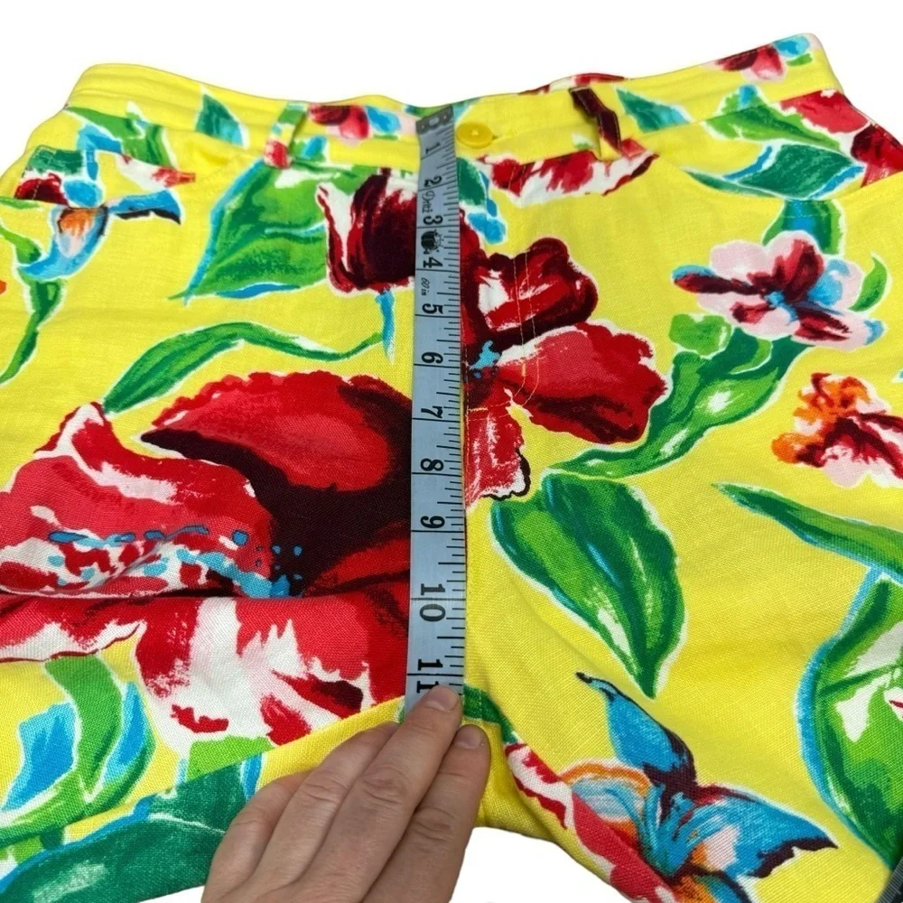 Lauren Ralph Lauren Linen Cropped Pants Women’s 8 Yellow Floral Tropical Hawaii - Picture 12 of 16